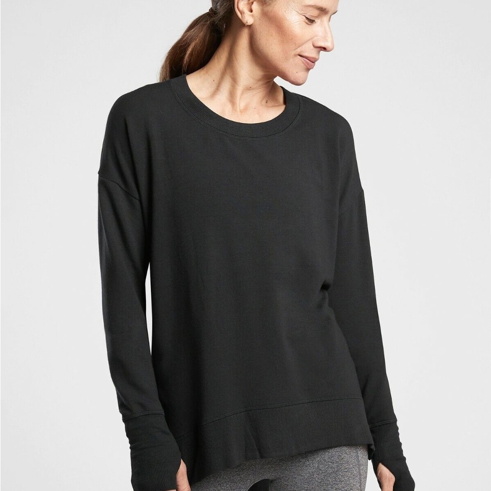Athleta Coaster Luxe Black Side Slit Sweatshirt M